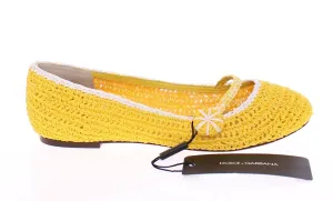 Yellow Viscose Knitted Ballet Flats Shoes